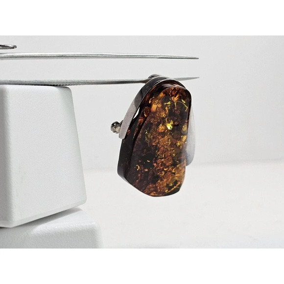 Vintage Beautiful Large Amber Brooch/Pendant Set In Sterling Silver 13.8 Grams - Picture 2 of 9